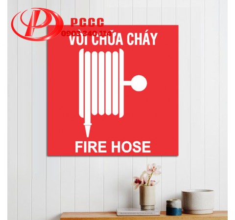 Biển báo cuộn vòi chữa cháy mica – fire hose